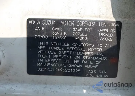 2009 Suzuki Sx4 Le/Le Popular из США, поврежденный, VIN JS2YC412X96201325